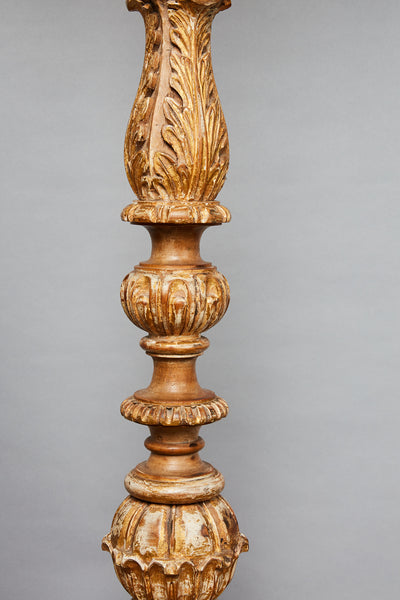 Italian Gilt Floor Lamp with Lion Paw Feet with Green Silk Shade