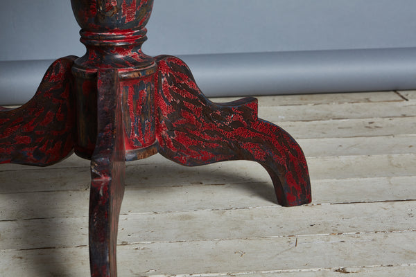 Red & Blue Painted Teak Pedestal Table