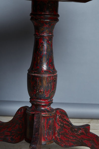 Red & Blue Painted Teak Pedestal Table