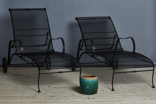 Pair of Heavy Wrought Iron Patio Chaises