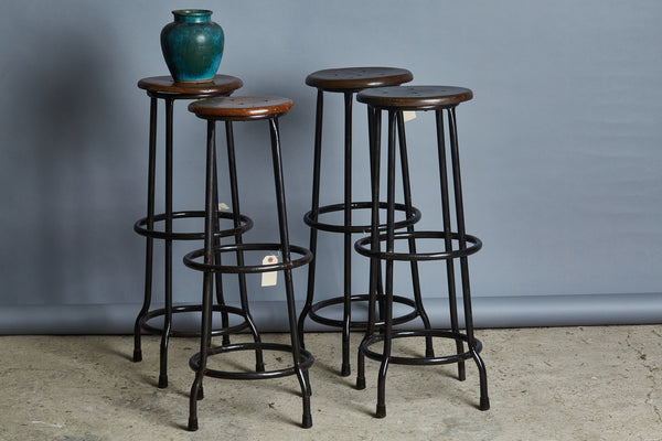 Metal Based Indonesian Bar Stools with Teak Seats