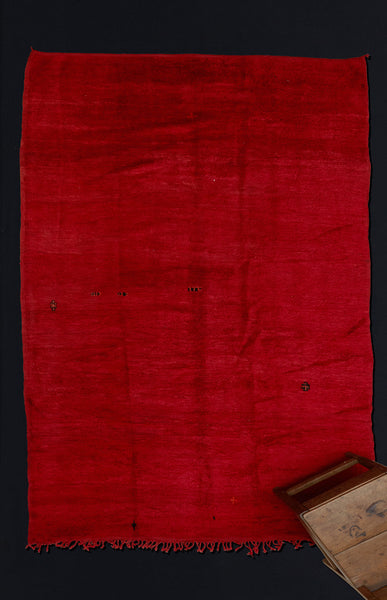 Medium Sized Red Field Chichaoua Carpet with Floating Geometrics  ................... (6' 3'' x 9' 9'')