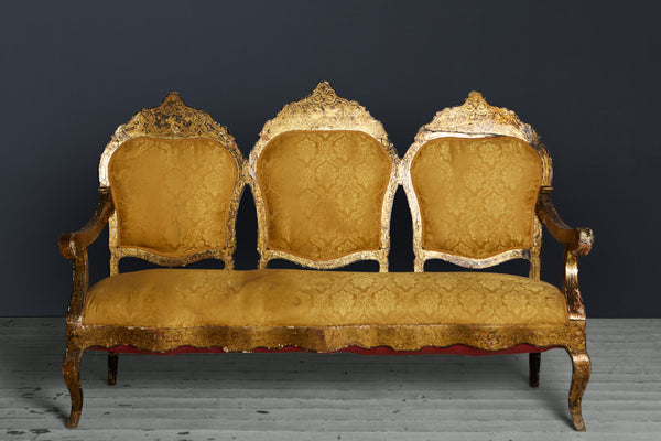 19th Century Venetian Sofa, in Old Yellow Silk Damask
