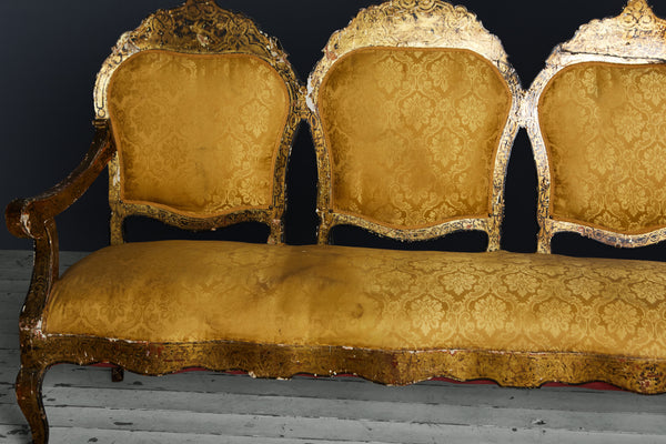 19th Century Venetian Sofa, in Old Yellow Silk Damask