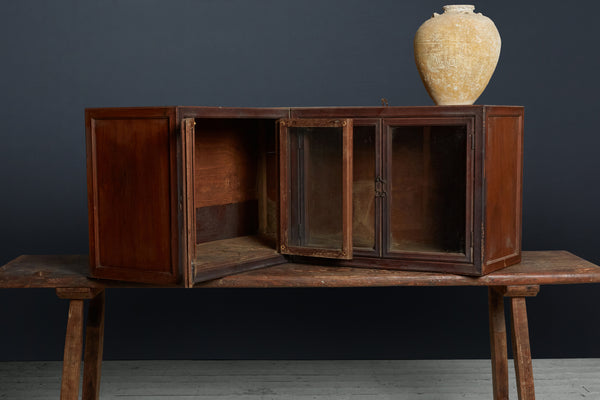 19th Century Teak Hanging Corner Apothecary Cabinet from Jakarta