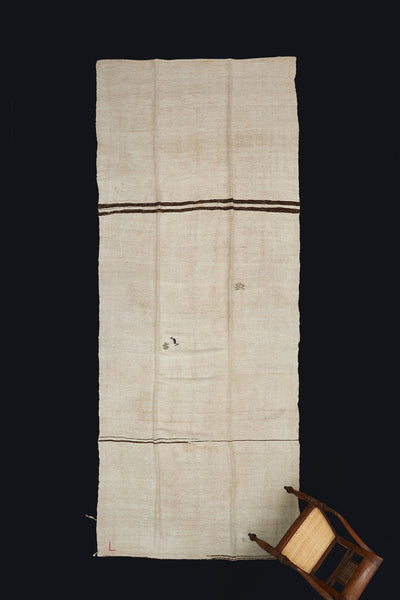 Large Natural Hemp Carpet with Brown Stripes  (5' x 13')