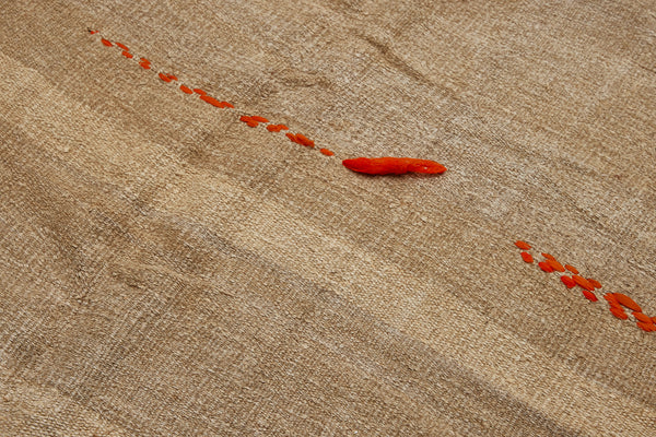 Large Broadly Woven Variegated Stripe Hemp Carpet with Random Stripe in Orange................. (6' 8'' x 12' 8'')