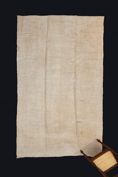 Large Finely Woven Single Piece Cream Colored Hemp Carpet with One Chocolate Line.............(7' 1'' x 11' 9'')