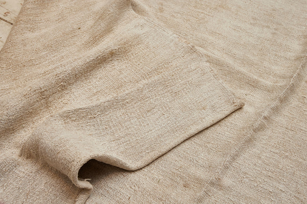 Large Finely Woven Single Piece Cream Colored Hemp Carpet with One Chocolate Line.............(7' 1'' x 11' 9'')