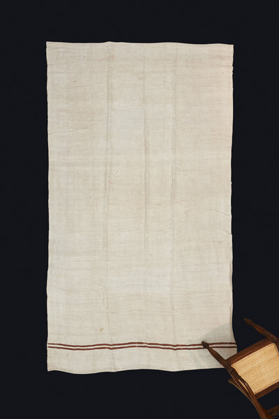 Cream-Colored Hemp Carpet with Stripes (6' 1'' x 11' 6'')