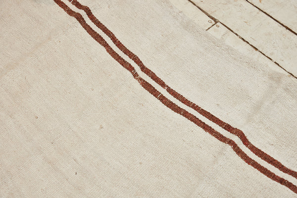 Cream-Colored Hemp Carpet with Stripes (6' 1'' x 11' 6'')