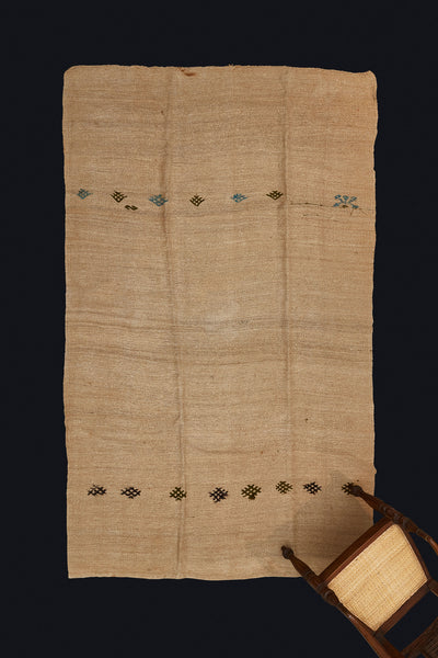 Oatmeal Hemp Carpet with Teal and Chocolate (5' 8" x 9' 1")