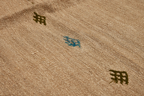 Oatmeal Hemp Carpet with Teal and Chocolate (5' 8" x 9' 1")