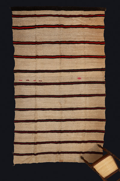 Large Hemp Carpet with Red, Orange and Black Stripes..............(6' 8'' x 12' 1'')