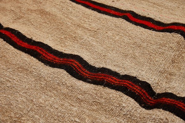 Large Hemp Carpet with Red, Orange and Black Stripes..............(6' 8'' x 12' 1'')