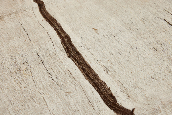 Medium Broad Woven Light Colored Hemp Carpet with 5 Chocolate Stripes and Floating Medallions....................(5' 7" x 10' 10")