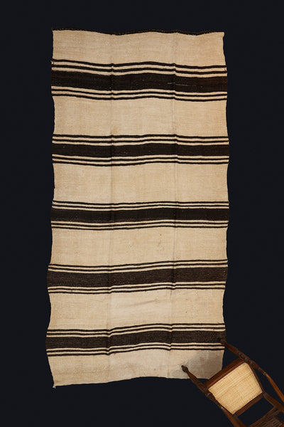 Large Broad Woven Hemp Carpet with Thick Central Bands Linked by Double Woven Stripes ............... (6' 6'' x 12' 4'')