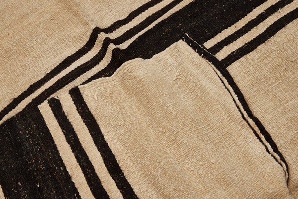 Large Broad Woven Hemp Carpet with Thick Central Bands Linked by Double Woven Stripes ............... (6' 6'' x 12' 4'')