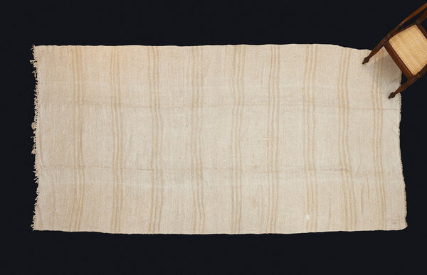 Large Pale Hemp Carpet with Triple Beige Stripes  (6' x 13' 6")