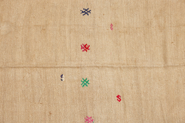 Medium Broad Woven Cream Color Hemp Carpet with Floating Colored Medallions .......... (6' 2" x 11' 5")