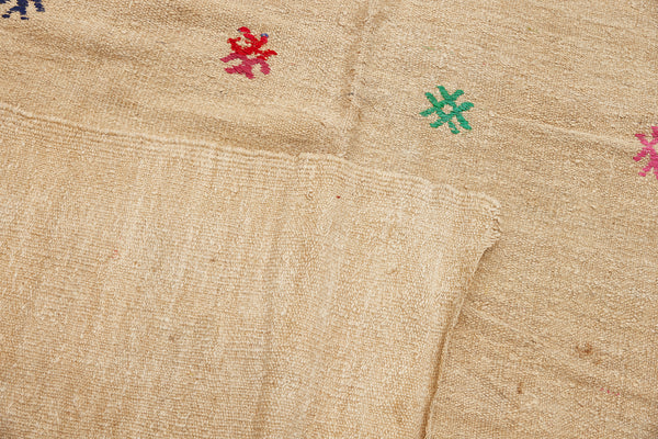 Medium Broad Woven Cream Color Hemp Carpet with Floating Colored Medallions .......... (6' 2" x 11' 5")