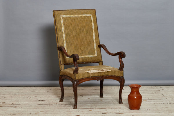 Mid 18th Century Italian Walnut Fauteuil Armchair with Delicate Carving from Genoa