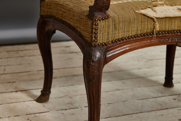 Mid 18th Century Italian Walnut Fauteuil Armchair with Delicate Carving from Genoa