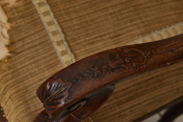 Mid 18th Century Italian Walnut Fauteuil Armchair with Delicate Carving from Genoa