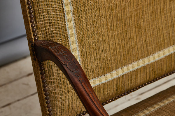 Mid 18th Century Italian Walnut Fauteuil Armchair with Delicate Carving from Genoa