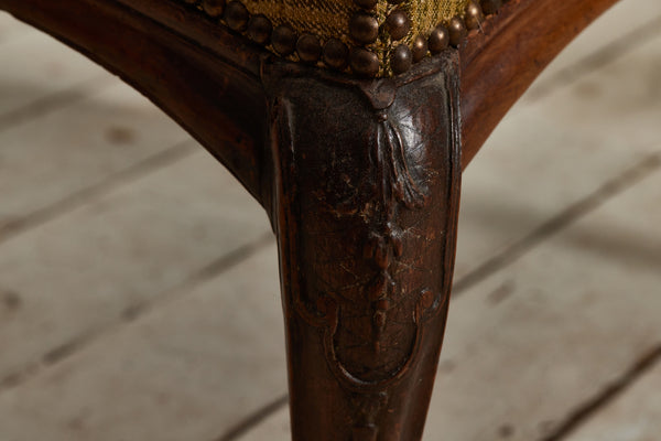 Mid 18th Century Italian Walnut Fauteuil Armchair with Delicate Carving from Genoa
