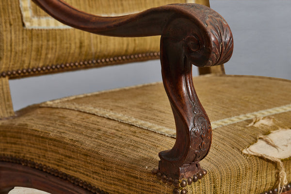 Mid 18th Century Italian Walnut Fauteuil Armchair with Delicate Carving from Genoa