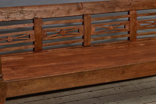 Teak Dutch Colonial Bench with Strong Arms & Legs From the Island of Java