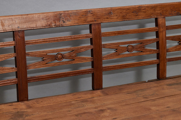 Deep Seated Delicately Carved Dutch Colonial Teak Bench from Java
