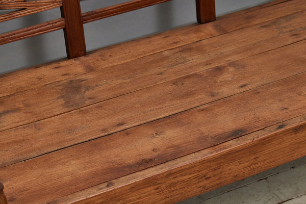 Deep Seated Delicately Carved Dutch Colonial Teak Bench from Java