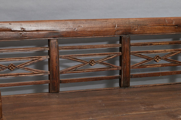 Tall Deep Seated 19th Century Teak Dutch Colonial Bench with Nicely Turned Chipped Carved Legs