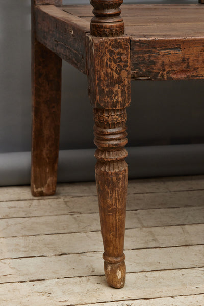 Tall Deep Seated 19th Century Teak Dutch Colonial Bench with Nicely Turned Chipped Carved Legs
