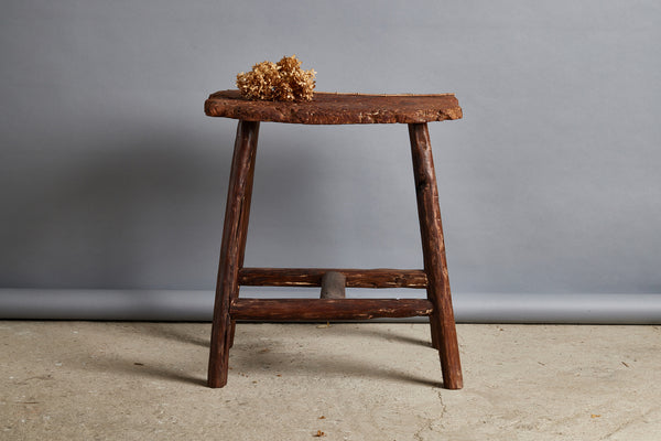 Tall Teak Stool with A Rectangular Buried Teak Top