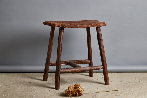 Tall Teak Stool with A Rectangular Buried Teak Top