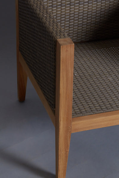 Pair of Teak and All Weather Rattan Arm Chairs