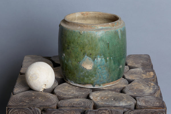 19th Century Green Salt Glazed Storage Jar from Borneo