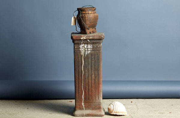 Small Covered Lombok Gathering Basket with Decorative Teak Base