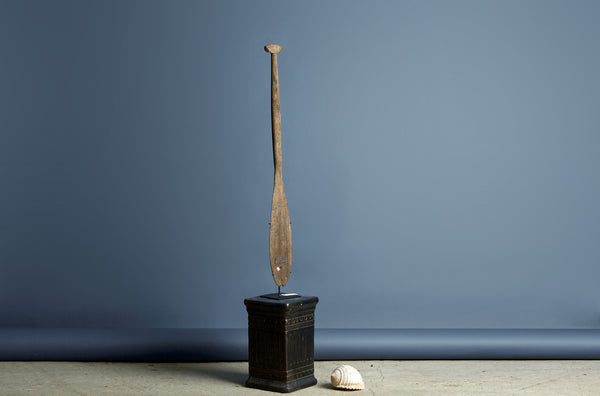 Mounted Ulin Wood Paddle from Borneo with Old Tin Repair