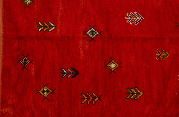 Moroccan Berber Carpet with Bright Orange Field & Symbols .... (5' x 6' 5'')