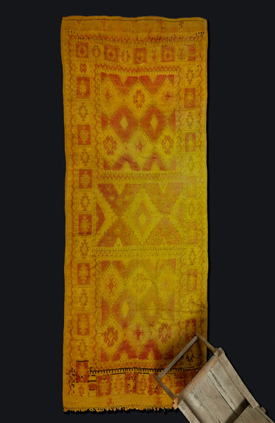 Saffron Colored High Atlas Old Berber Carpet .......... (4' 6'' x 10' 10'')