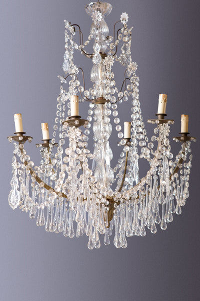 Italian Iron & Crystal Chandelier