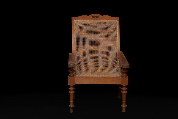 19th Century Teak and Rattan English Colonial Lounge Chair from Singapore