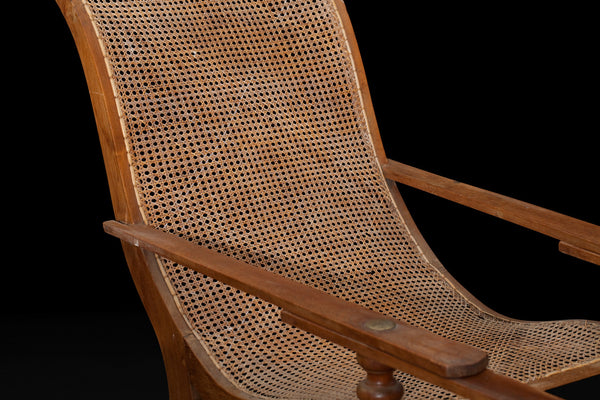 19th Century Teak and Rattan English Colonial Lounge Chair from Singapore