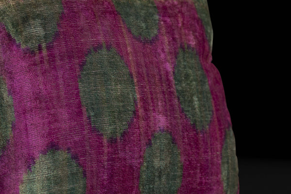 Beet and Dark Teal Silk Velvet Ikat Pillow
