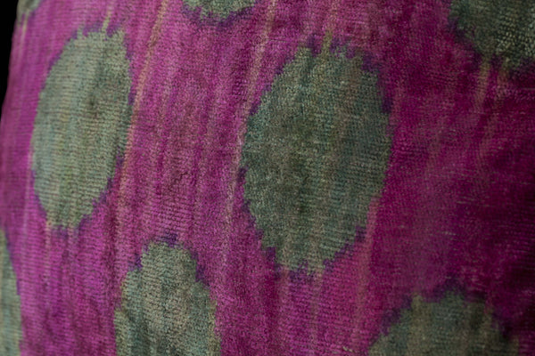 Beet and Dark Teal Silk Velvet Ikat Pillow