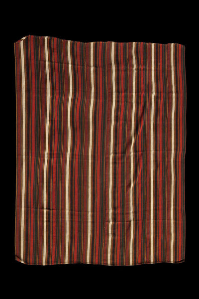 Kilim with Stripes and Natural Brown Bands (7' 4" x 8' 7")